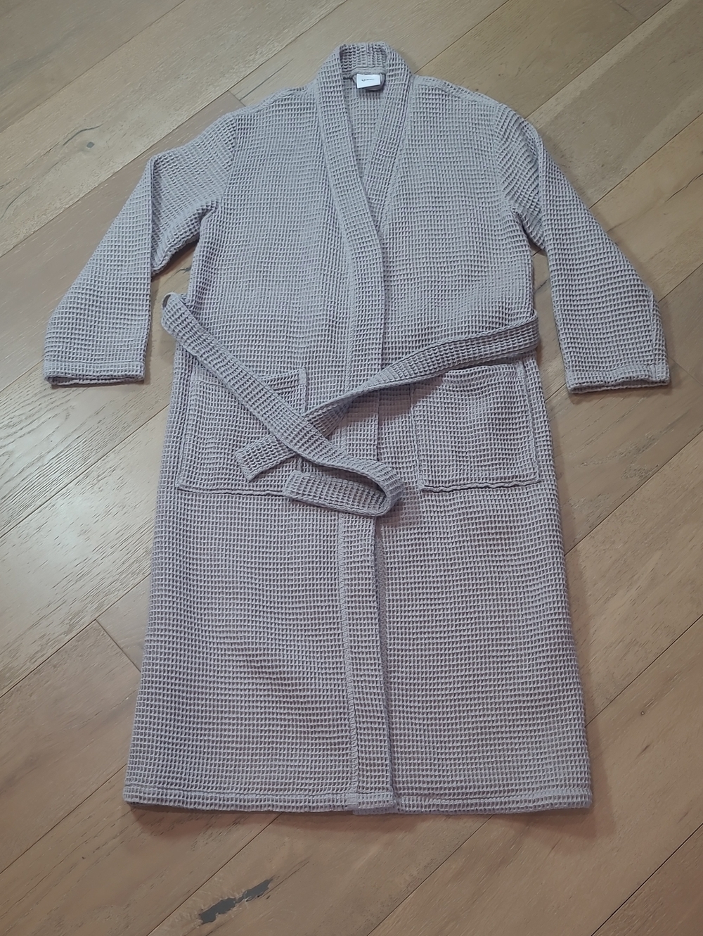 EUC Quince Turkish Waffle Robe Women's sz S 100% Organic Cotton Grey Bathrobe
